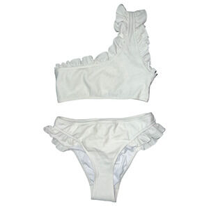Chanel 23S White Ruffle CC Logo Two Piece Bikini Swim Swimsuit Bathingsuit 38